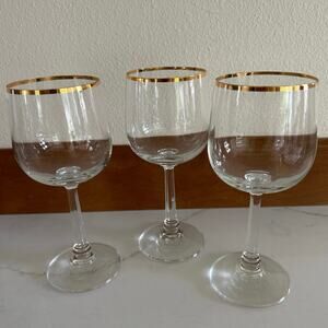 Vintage 1970s Gold Rim Tall Wine Stems, Set of 3
